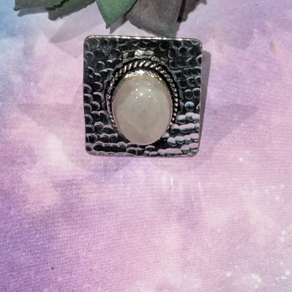 Silver Hammered Moonstone Ring - image 3